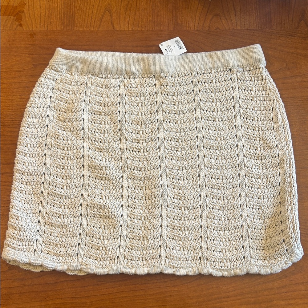 Cotton on NWT crochet Knit stone tan mini Skirt size Large